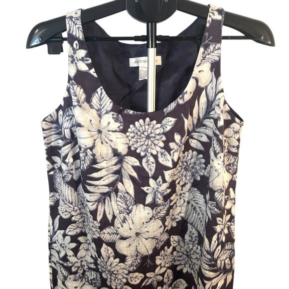 Jones New York 100% Linen Maxi Dress Size 10 Navy Floral Sleeveless Summer - Picture 4 of 9